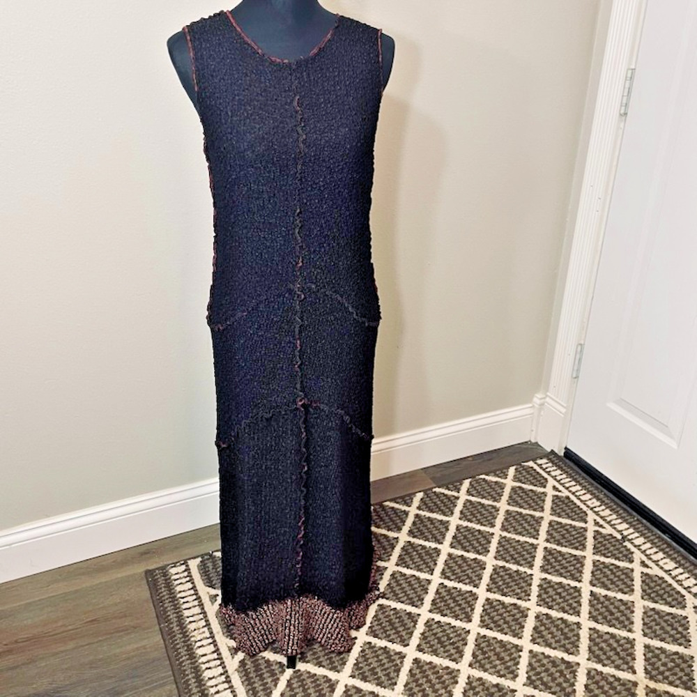 FDJ French Dressing Black Popcorn Textured Dress Sleeveless Boho Lagenlook Midi